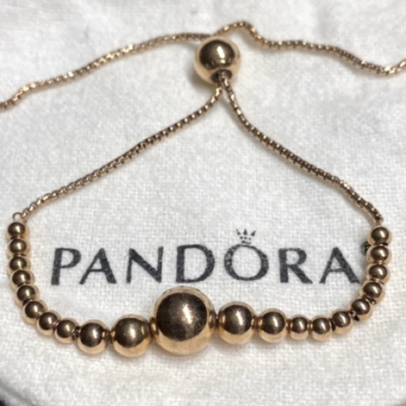 Pandora STRING OF BEADS Genuine 14K rose GOLD plated Adjustable Bracelet - Picture 13 of 14